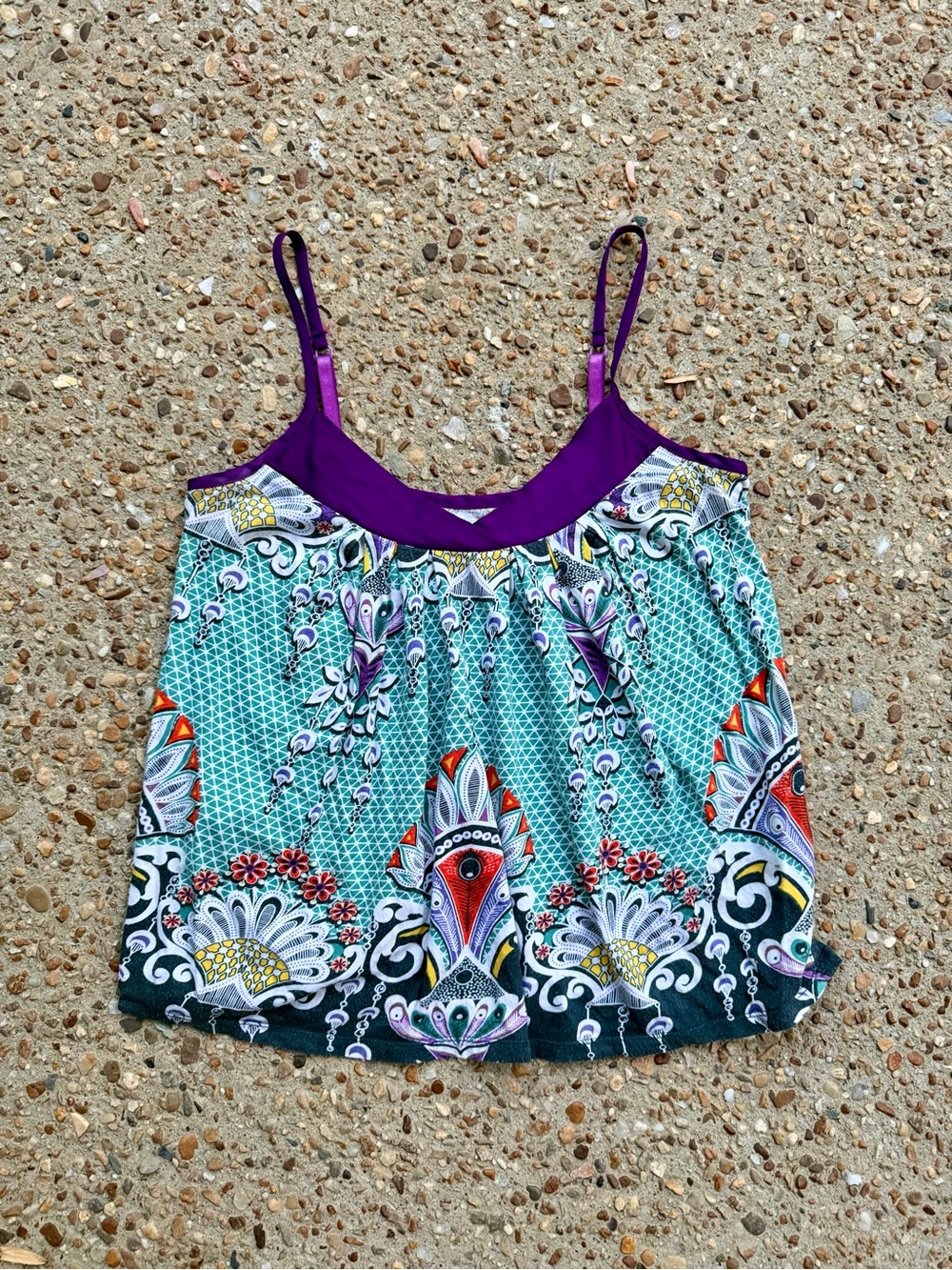 Vtg Y2K Express Boho Peacock Spaghetti Straps Tank Size S